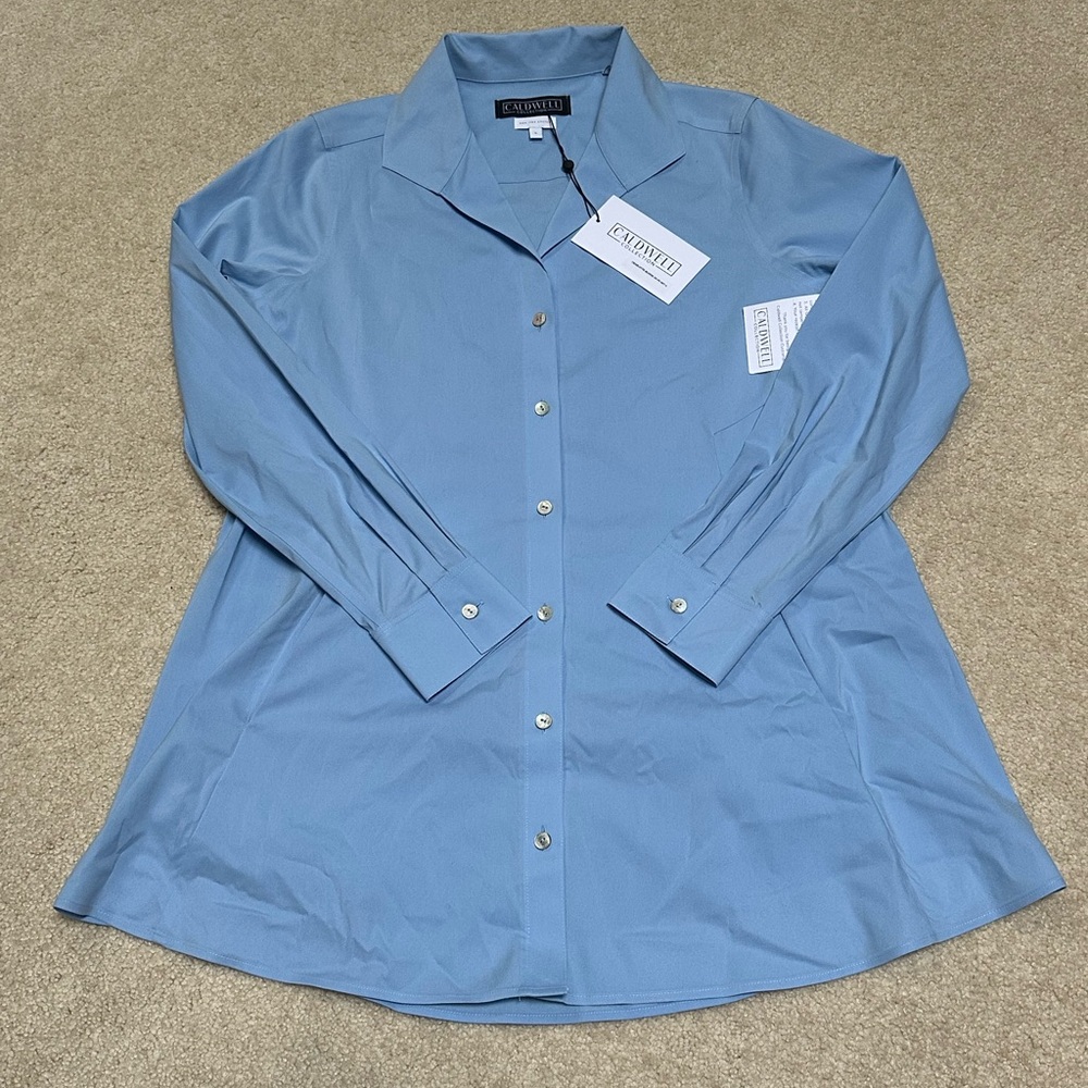 NWT Caldwell Collection Women’s Size 6 Sky Blue Charlotte Peplum Blouse Pockets